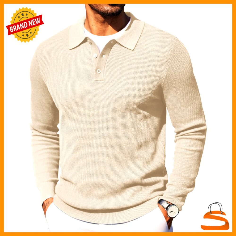 Knit Polo Collared Pullover Sweater Long Sleeve Casual Dress Slim Fit Classic